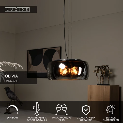 Lucide OLIVIA - Hanglamp - Ø 50 cm - 3xE27 - Fumé - USP